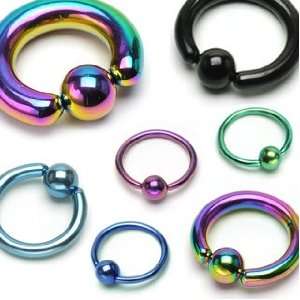 Black Titanium Anodized Over 316L Surgical Steel Captive Bead Rings 