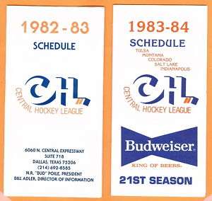1983 84 CHL Central Hockey League Schedule  