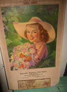1948 Calendar Advertising Emeralds Highway Chili Parlor Lady w/Bokay 