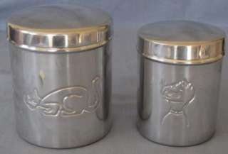 Set of 2 Cat Design Metal Kitchen Storage Canisters  