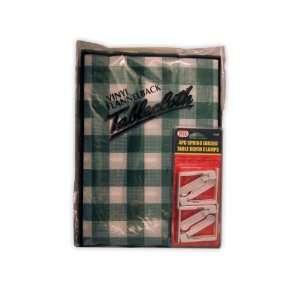 JMK Gingham Check Green Flannel Back Tablecloth with 4 Spring Loaded 