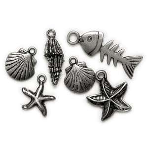com Blue Moon Lost & Found Metal Charms, Shell Asst Ox Silver, 6/Pkg 