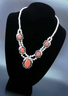 Stone Pink Coral Resin Feather Necklace   Mexican Silver  