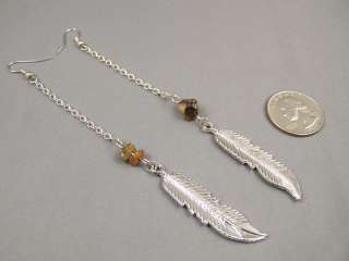 long feather chain dangle shoulder duster earrings  