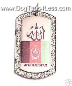 AFGHANISTAN + ALLAH ICED FLAG Charm Dog Tag FREE Chain  
