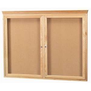  Oak Frame 2 Door Enclosed Bulletin Board Cabinet W/crown 
