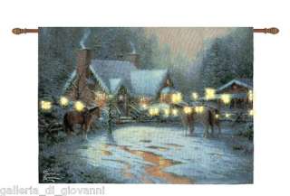 Christmas Welcome Thomas Kinkade FIBER OPTIC Tapestry Country Horse 