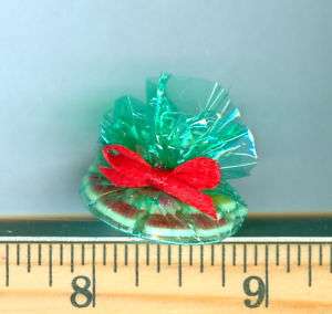 Dollhouse Miniature Christmas Cookies Gift wrapped in Green Cellophane 
