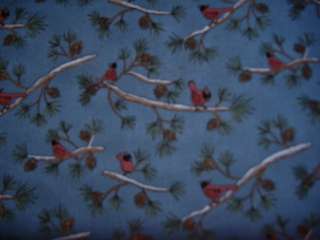 BLUE WITH RED CARDINALS FABRIC/GREAT FOR BAGS/ QUILTS / BTY/ FAB24 