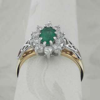CELTIC EMERALD & DIAMOND CLUSTER ENGAGEMENT RING IRISH  