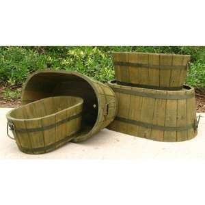  Oval Cedar Barrel in Olive Green (Set of 4 ) Patio, Lawn 