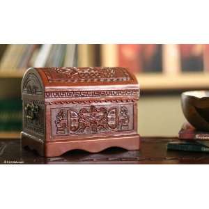  Cedar and leather chest, Inca Blazon 9.1 W 7.1 L 