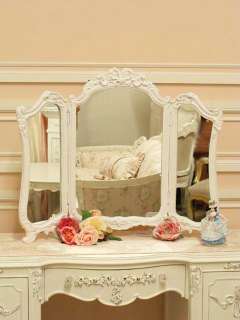 Shabby Cottage Chic White French Tri Fold Desk Mirror  