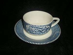 Royal China Currier & Ives Vintage Blue Horse Buggy Cup & Steamship 