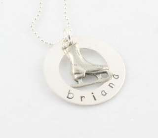   Skating Necklace Handstamped Personalized Custom Girl Charm  