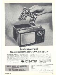 VERY RARE 1962 Sony Micro TV Portable TV Service Ad  