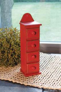   DRAWER RED TALL SPICE BOX STORAGE CABINET WOOD PRIMITIVE DECOR  