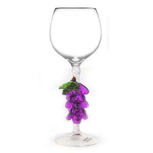  Hand Blown Wine Glass with Grapes Stem by Yurana Designs 