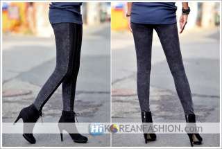 hi korean fashion*Denim faux Leather Leggings Jeggings Tights Skinny 