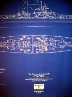   Battleship TIRPITZ 1939 blue Blueprint Plan Drawing 24x34  