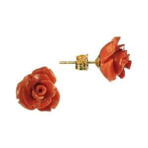  Flower Shaped Red Coral Gold Filled Posts Stud Earrings Jewelry