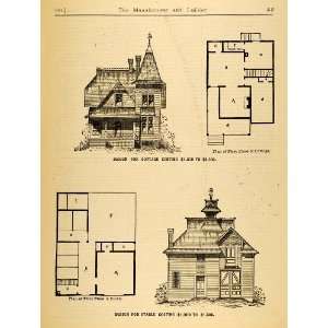  1884 Print Victorian Architecture Cottage Stable Floor Plans 