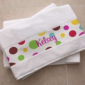  Personalized Cotton Bath Towels   Polka Dot Design Baby