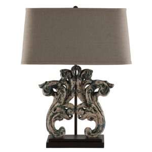   French Country Blue Patina Distressed Wood Table Lamp
