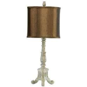  French Country Distressed White Shabby Chic Brown Shade Table Lamp 