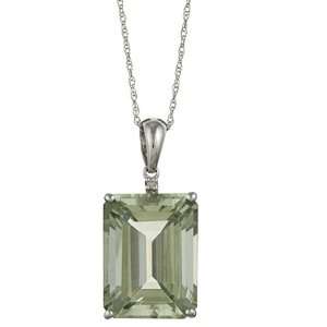   Emerald Cut Green Amethyst and Diamond Pendant Necklace Jewelry