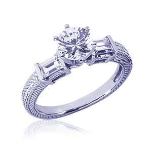  1 Ct Round Cut Diamond Engagement Ring Pave Split 14K SI1 H GIA 