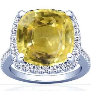    Platinum Cushion Cut Yellow Sapphire Ring With Sidestones Jewelry
