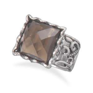  Smoky Quartz Ring with Cut Out Design Band (6) Jewelry