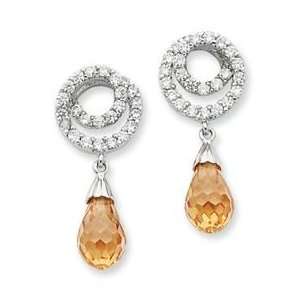   Sterling Silver Champagne Cubic Zirconia Dangle Post Earrings Jewelry