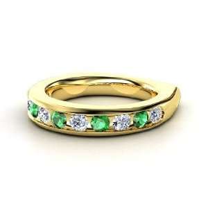  Decimal Band, 18K Yellow Gold Ring with Diamond & Emerald 