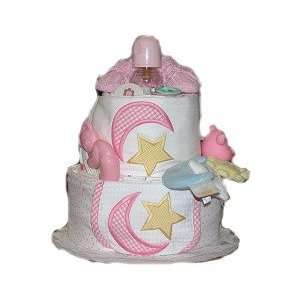  2 Tier Pink Moon and Stars Baby Diaper Cake Baby
