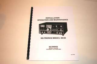 SILTRONIX Model 1011D Operation & Maintenance Manual  
