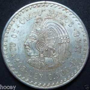  1948 Cuauhtemoc Cinco (5) Pesos MEXICO Silver Coin 