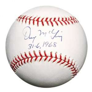 Denny McLain Autographed Baseball  Details 31 6 1968 Inscription