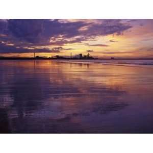  Redcar Beach at Sunset with Steelworks in the Background 