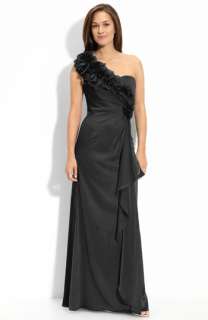Adrianna Papell Rosette Trim One Shoulder Chiffon Gown  