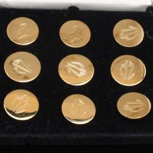 Brass Blazer Buttons Vtg Orig Box Engraved MZ Lot of 9  