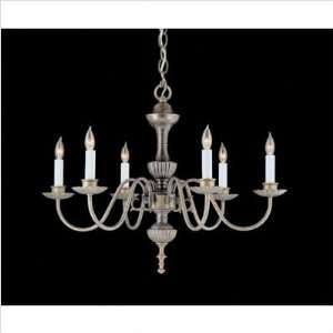 Queen Anne Six Light Chandelier Finish / Glass Shade Weathered Brass 