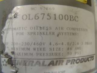 GENERAL AIR FIRE SPRINKLER COMPRESSOR OL675100BC  