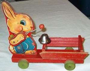 RARE VINTAGE 1947 FISHER PRICE BUNNY DRUMMER PULL TOY  