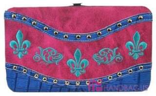    WESTERN EMBROIDERED FLEUR DE LIS SIDE POCKET BLING TOTE PURSE SET