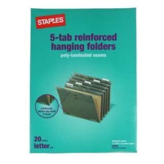 20 Staples 5 Tab Hanging File Folders Choose Letter or Legal Size 