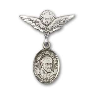  St. Vincent de Paul Charm and Angel w/Wings Badge Pin St. Vincent de 