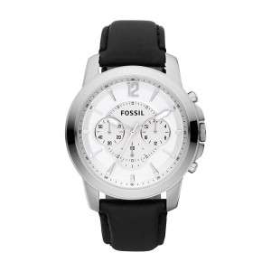NEW FOSSIL FS4647 MENS BLACK LEATHER STRAP WHITE DIAL CHRONOGRAPH WR 