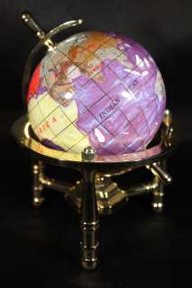 Genuine Multi Gemstone Desktop Globe Gold Tone Base Purple Pearl Globe 